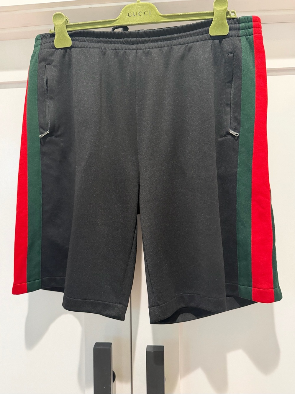 Gucci Black Athletic Shorts with Red and Green Side Stripes